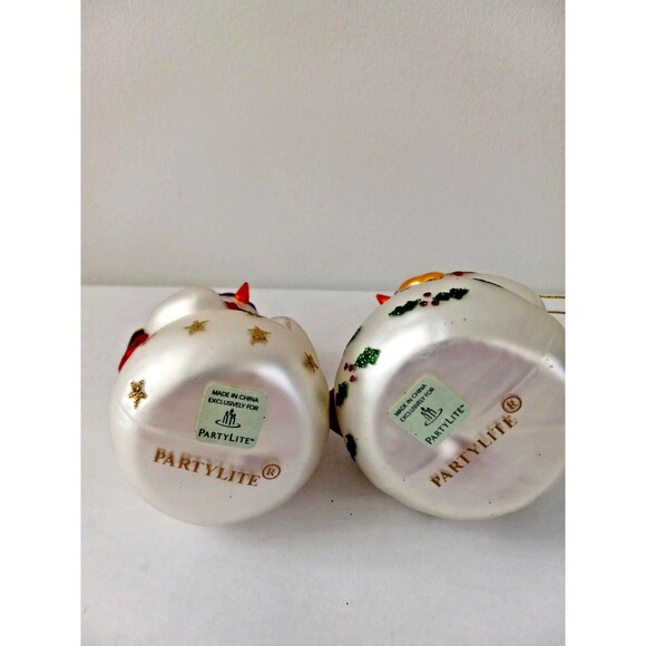 Partylite Snowman Glass Christmas Ornaments Snowbell Boy & Girl Set - Picture 4 of 5